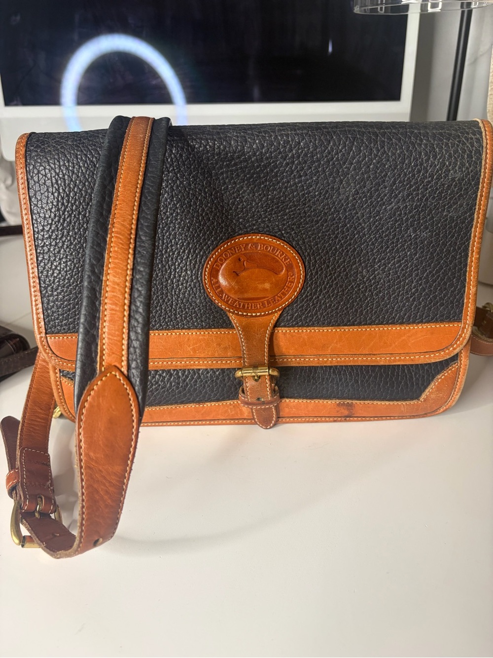Dooney & Bourke Blue Pebbled Leather Messenger with Brown Trim